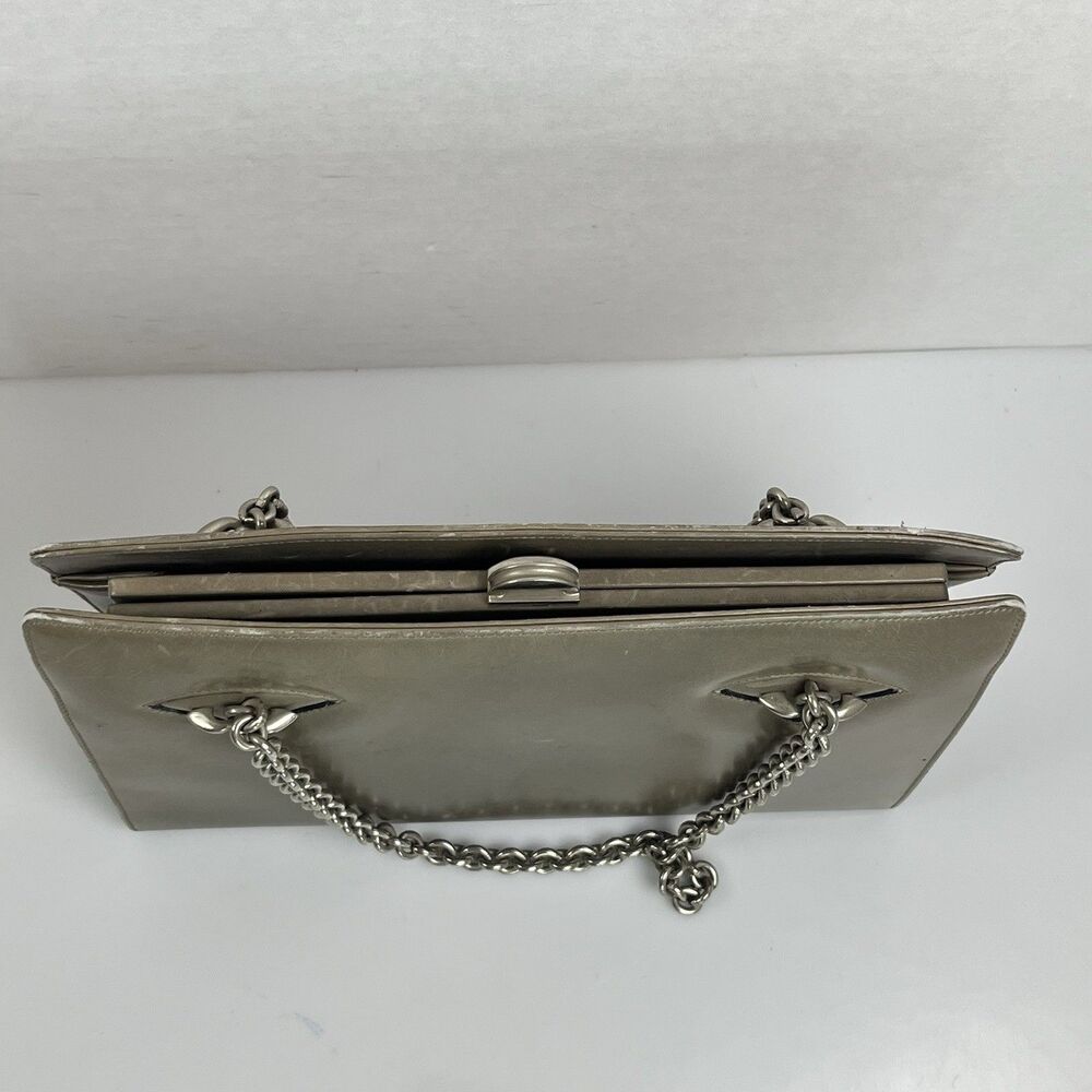 1960's VTG Gucci Gray Leather Purse/Handbag Chain Handle w/ Knight Zipper Pull - Picture 4 of 16